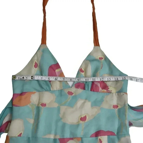 Bcbg Max Azria Silk Floral Halter  Dress Turquoise Orange Size 8 - Picture 11 of 13